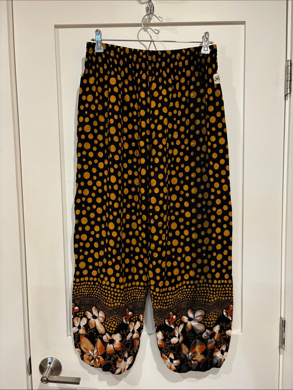 Summer festival style pants with orange-brown Polka Dot Print.
